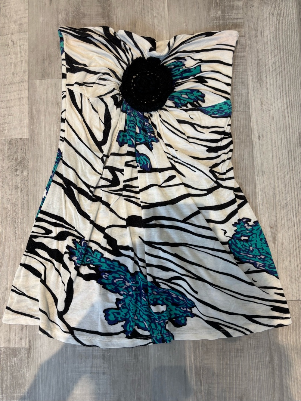 Rue21‎ Black, White & Teal Strapless Floral Zebra Print Tube Top